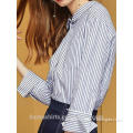Blue-White Stripes Long Sleeve Dress Casual Shirt for Ladies
